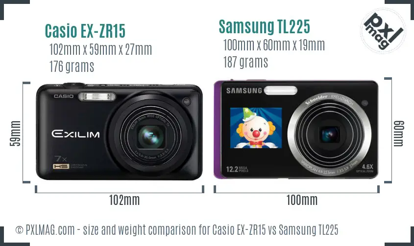 Casio EX-ZR15 vs Samsung TL225 size comparison