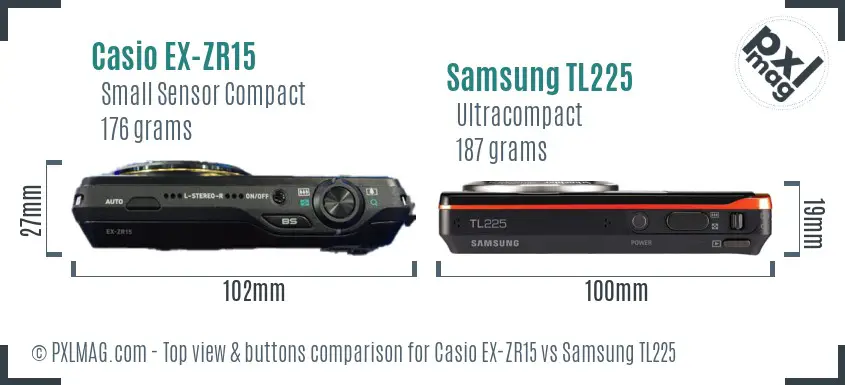 Casio EX-ZR15 vs Samsung TL225 top view buttons comparison