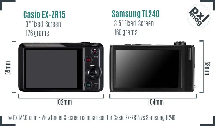 Casio EX-ZR15 vs Samsung TL240 Screen and Viewfinder comparison