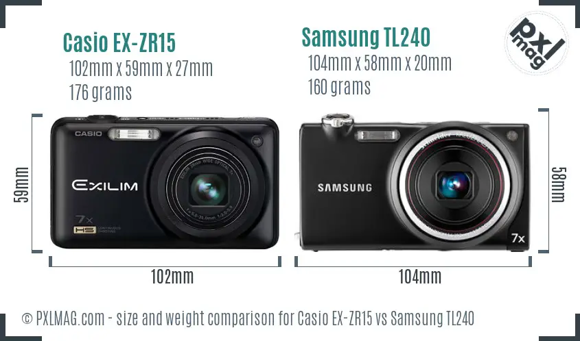 Casio EX-ZR15 vs Samsung TL240 size comparison