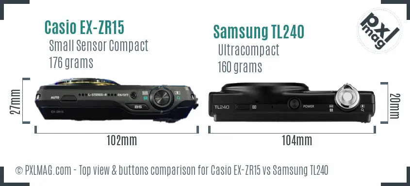 Casio EX-ZR15 vs Samsung TL240 top view buttons comparison