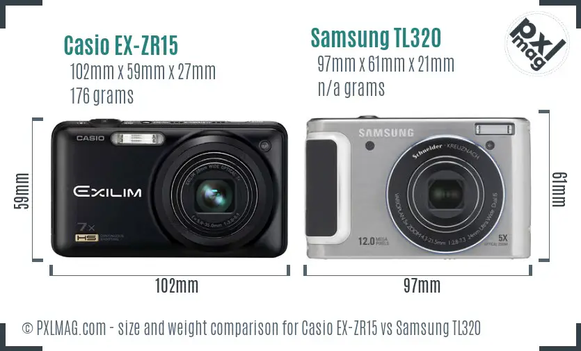 Casio EX-ZR15 vs Samsung TL320 size comparison