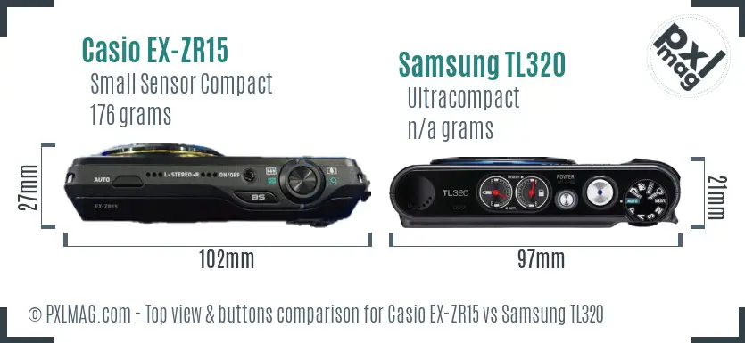 Casio EX-ZR15 vs Samsung TL320 top view buttons comparison