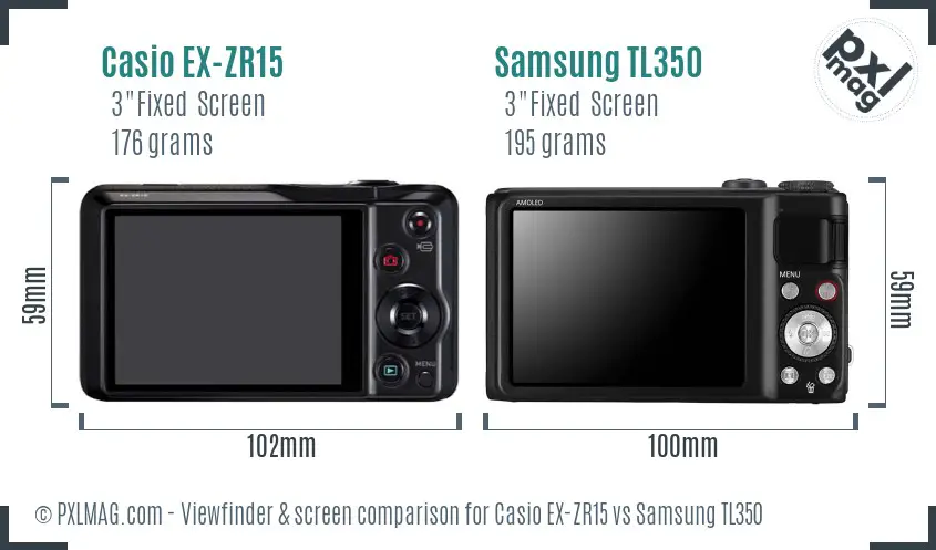 Casio EX-ZR15 vs Samsung TL350 Screen and Viewfinder comparison