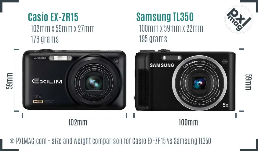 Casio EX-ZR15 vs Samsung TL350 size comparison
