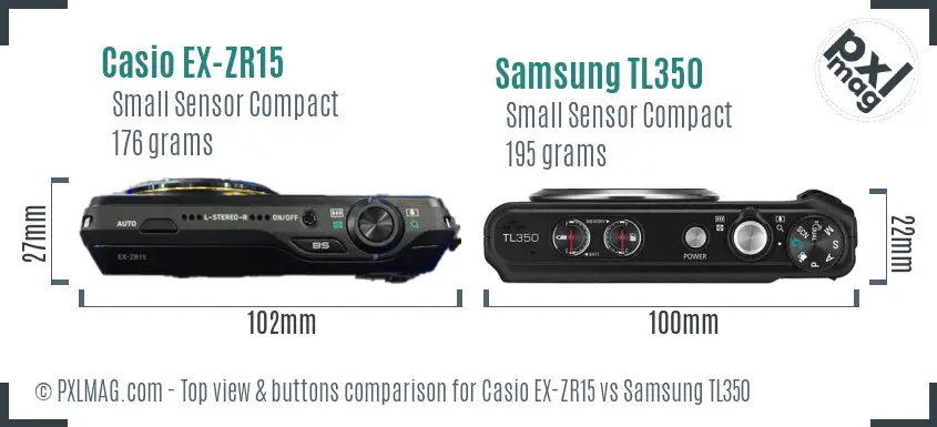 Casio EX-ZR15 vs Samsung TL350 top view buttons comparison