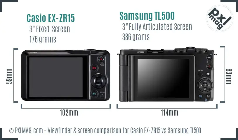 Casio EX-ZR15 vs Samsung TL500 Screen and Viewfinder comparison