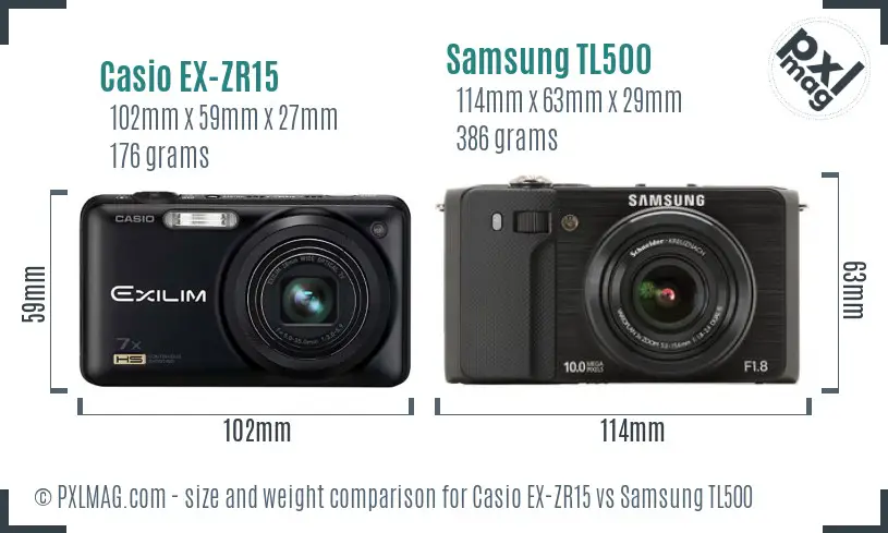 Casio EX-ZR15 vs Samsung TL500 size comparison