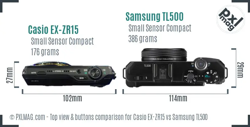 Casio EX-ZR15 vs Samsung TL500 top view buttons comparison