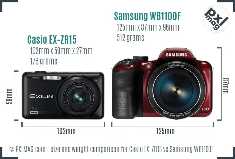 Casio EX-ZR15 vs Samsung WB1100F size comparison