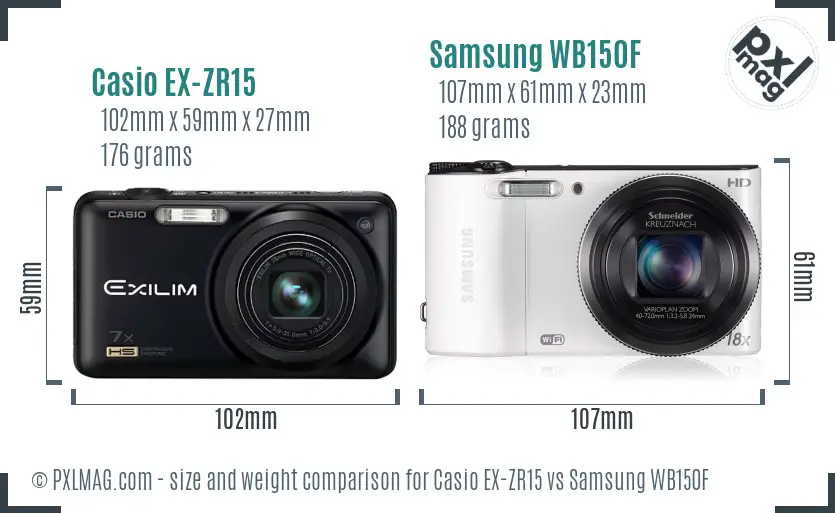 Casio EX-ZR15 vs Samsung WB150F size comparison