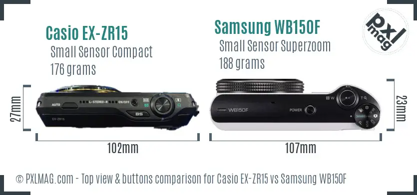 Casio EX-ZR15 vs Samsung WB150F top view buttons comparison