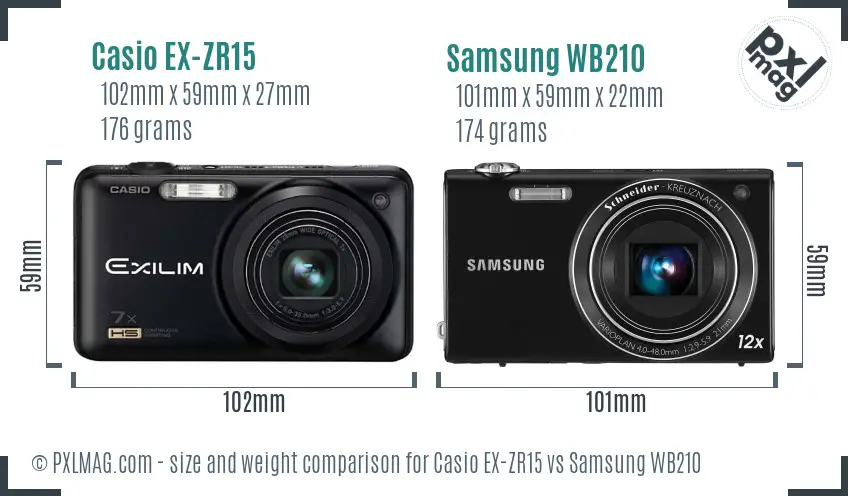 Casio EX-ZR15 vs Samsung WB210 size comparison