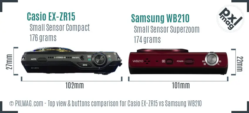 Casio EX-ZR15 vs Samsung WB210 top view buttons comparison