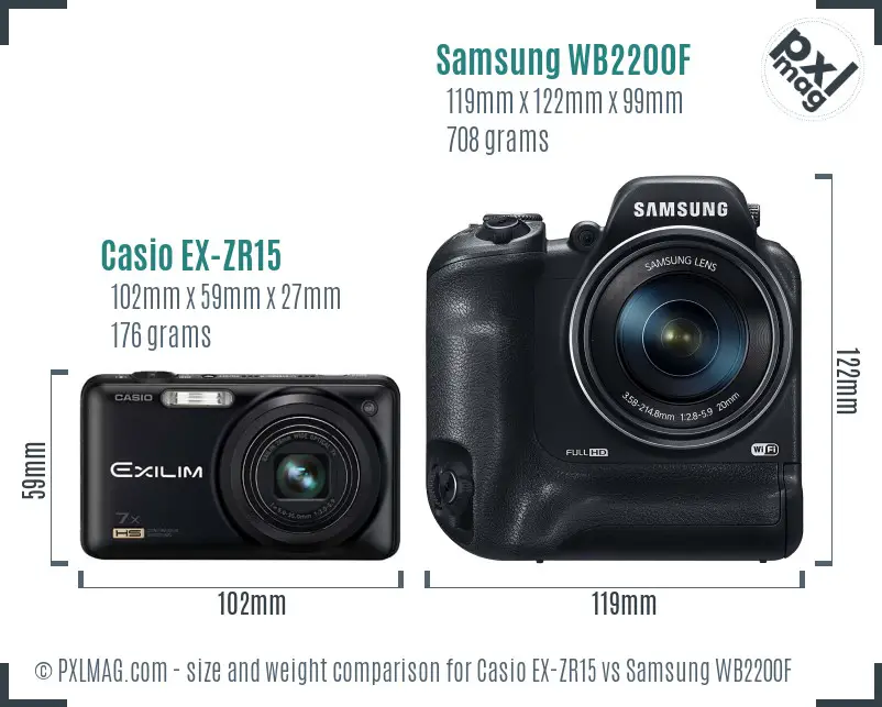Casio EX-ZR15 vs Samsung WB2200F size comparison