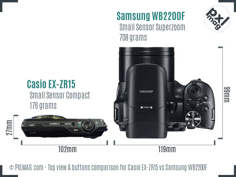 Casio EX-ZR15 vs Samsung WB2200F top view buttons comparison