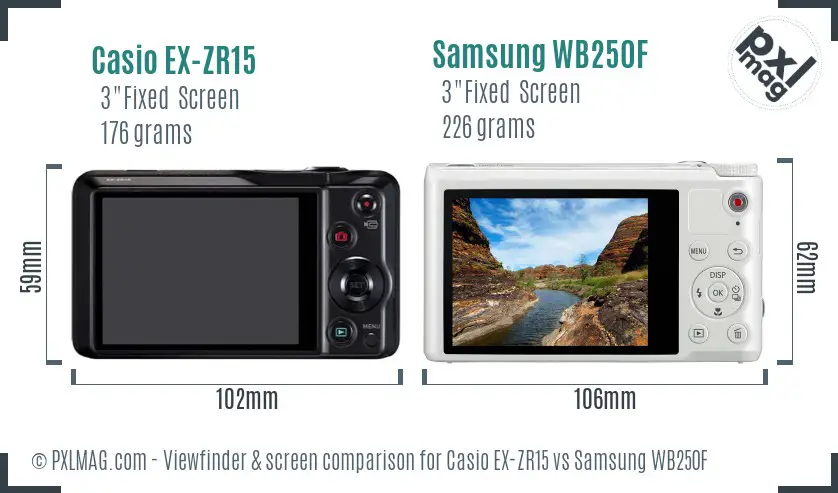 Casio EX-ZR15 vs Samsung WB250F Screen and Viewfinder comparison