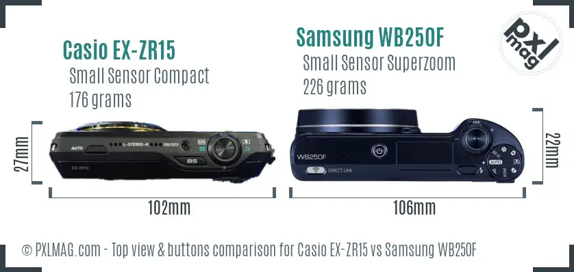 Casio EX-ZR15 vs Samsung WB250F top view buttons comparison