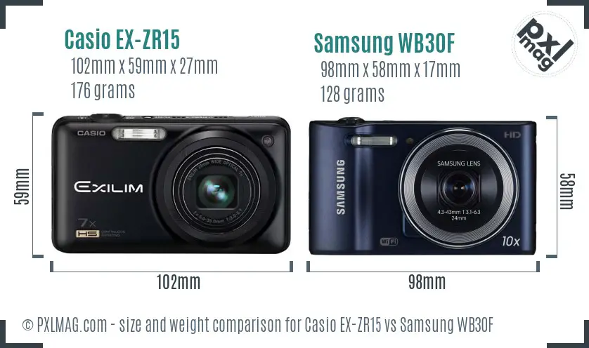 Casio EX-ZR15 vs Samsung WB30F size comparison
