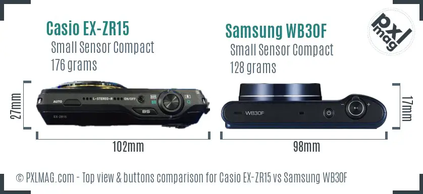 Casio EX-ZR15 vs Samsung WB30F top view buttons comparison