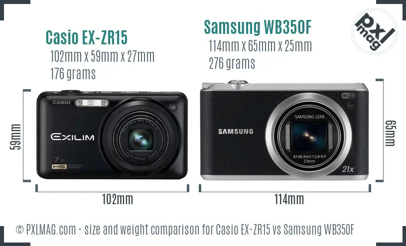 Casio EX-ZR15 vs Samsung WB350F size comparison
