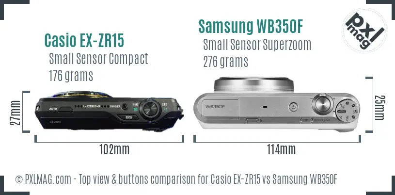 Casio EX-ZR15 vs Samsung WB350F top view buttons comparison