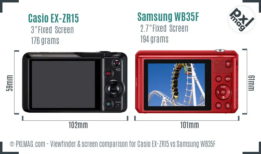 Casio EX-ZR15 vs Samsung WB35F Screen and Viewfinder comparison