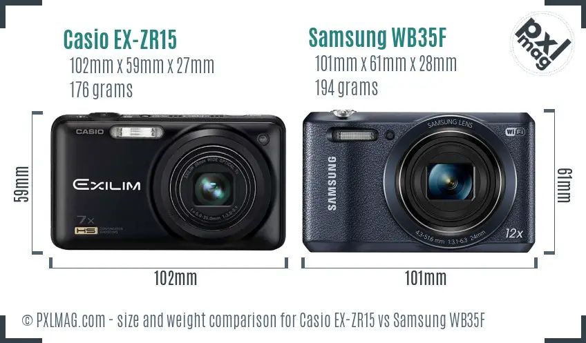 Casio EX-ZR15 vs Samsung WB35F size comparison