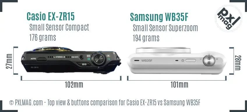 Casio EX-ZR15 vs Samsung WB35F top view buttons comparison