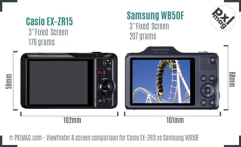 Casio EX-ZR15 vs Samsung WB50F Screen and Viewfinder comparison