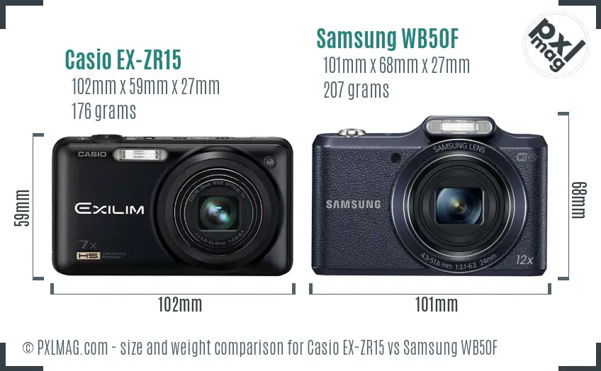 Casio EX-ZR15 vs Samsung WB50F size comparison