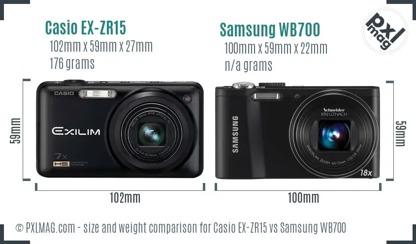 Casio EX-ZR15 vs Samsung WB700 size comparison
