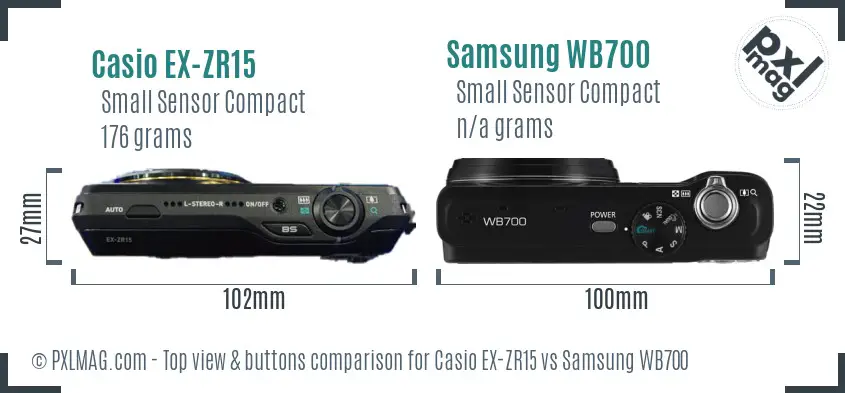 Casio EX-ZR15 vs Samsung WB700 top view buttons comparison