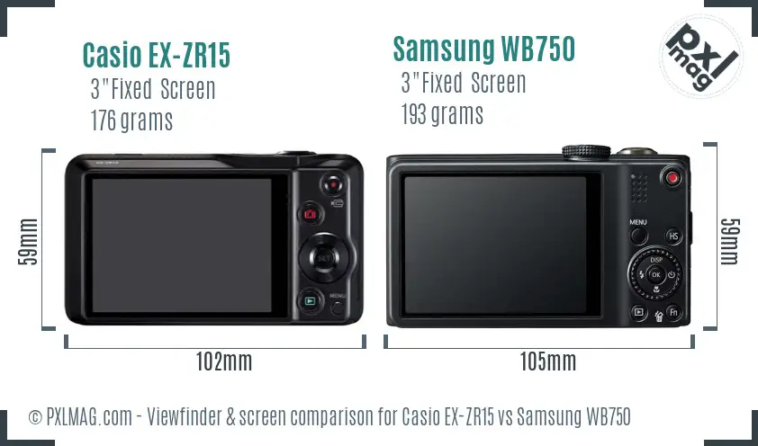 Casio EX-ZR15 vs Samsung WB750 Screen and Viewfinder comparison