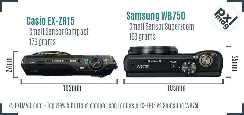 Casio EX-ZR15 vs Samsung WB750 top view buttons comparison