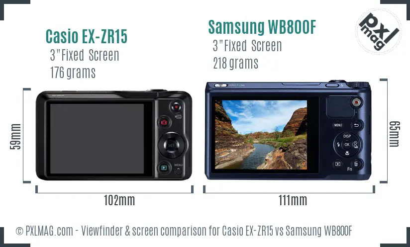 Casio EX-ZR15 vs Samsung WB800F Screen and Viewfinder comparison