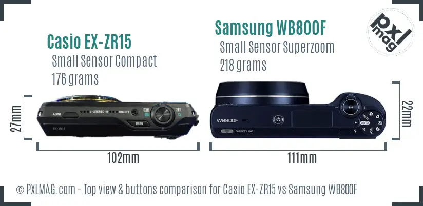 Casio EX-ZR15 vs Samsung WB800F top view buttons comparison