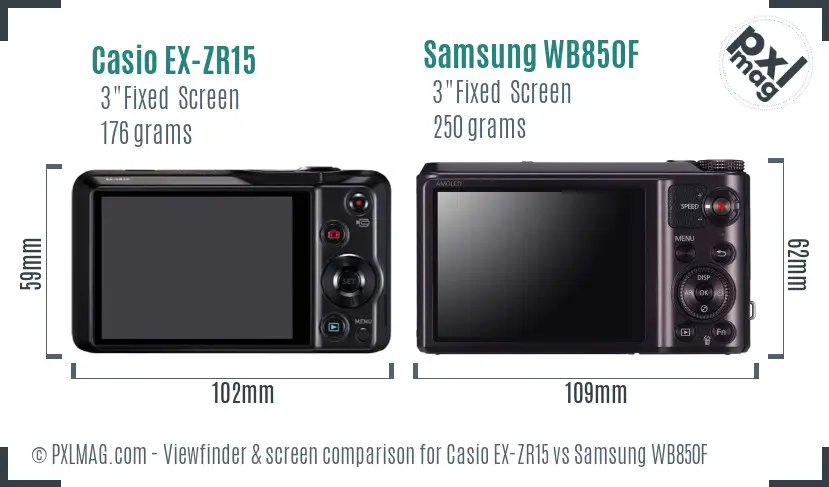 Casio EX-ZR15 vs Samsung WB850F Screen and Viewfinder comparison