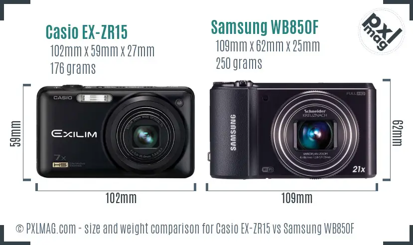 Casio EX-ZR15 vs Samsung WB850F size comparison