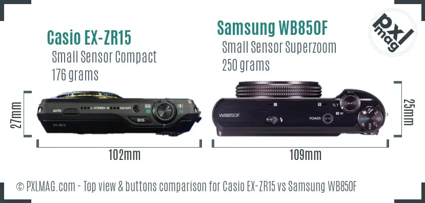 Casio EX-ZR15 vs Samsung WB850F top view buttons comparison