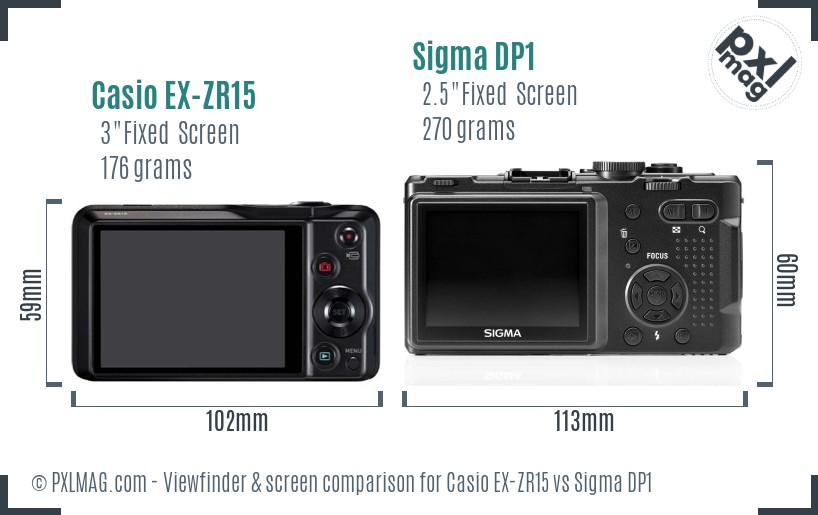 Casio EX-ZR15 vs Sigma DP1 Screen and Viewfinder comparison