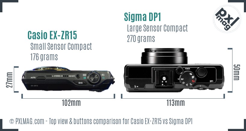 Casio EX-ZR15 vs Sigma DP1 top view buttons comparison