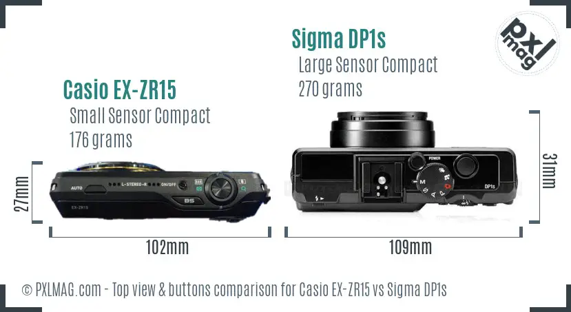 Casio EX-ZR15 vs Sigma DP1s top view buttons comparison