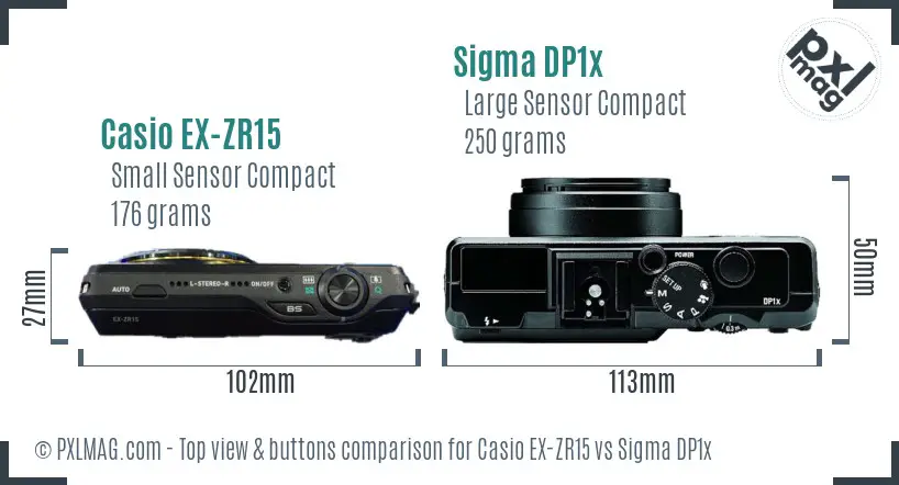 Casio EX-ZR15 vs Sigma DP1x top view buttons comparison