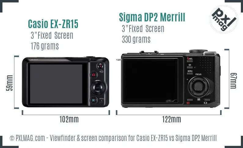 Casio EX-ZR15 vs Sigma DP2 Merrill Screen and Viewfinder comparison