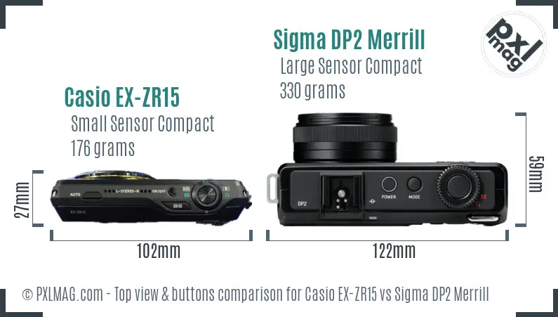 Casio EX-ZR15 vs Sigma DP2 Merrill top view buttons comparison