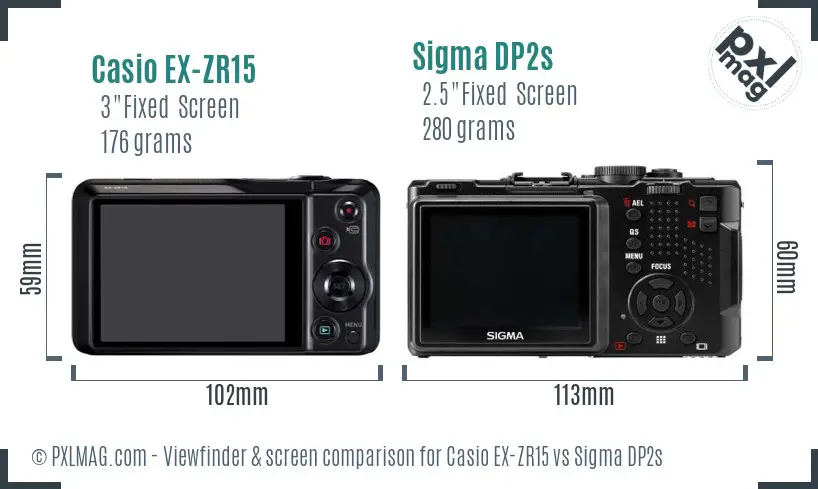 Casio EX-ZR15 vs Sigma DP2s Screen and Viewfinder comparison