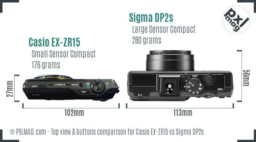 Casio EX-ZR15 vs Sigma DP2s top view buttons comparison