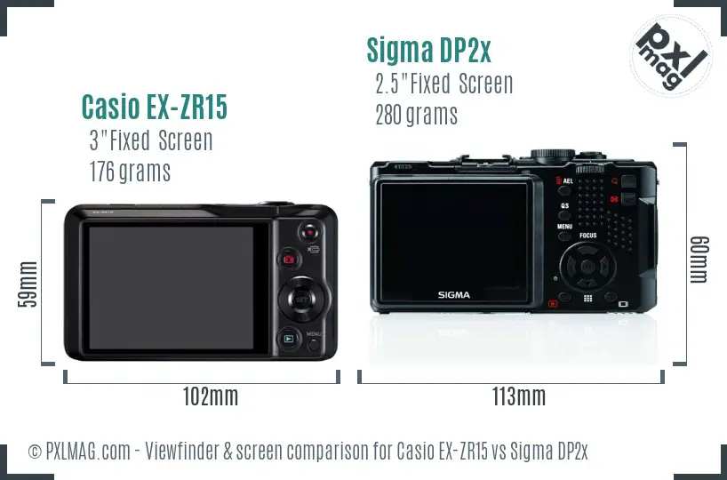 Casio EX-ZR15 vs Sigma DP2x Screen and Viewfinder comparison