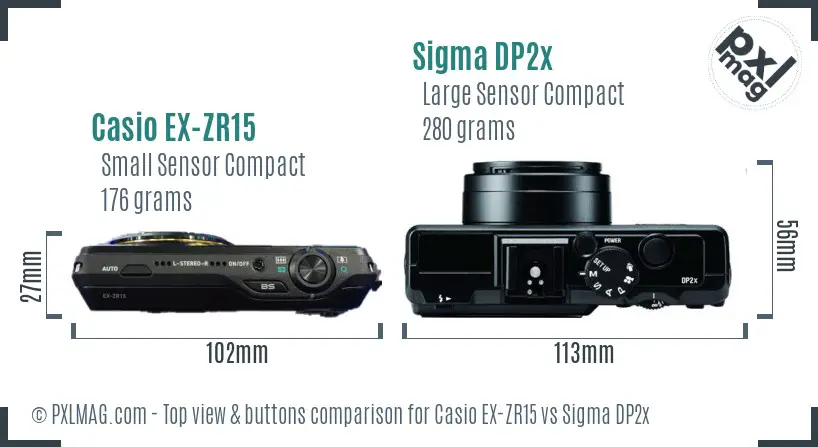 Casio EX-ZR15 vs Sigma DP2x top view buttons comparison